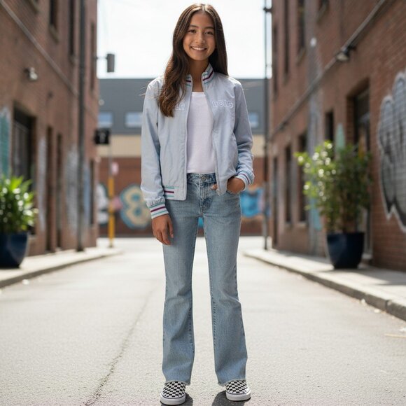 BILLABONG Reversible Gray Plaid Jacket Girls 9 10 Lightweight Cotton Bomber - Picture 8 of 9